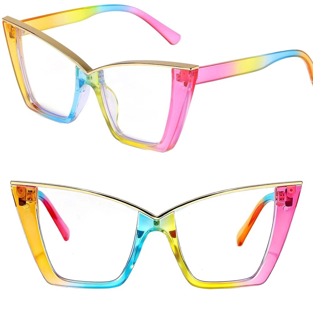 Women's Multicolor Clear Oversized Cat Eye Blue Light Optical Fashion Eyeglasses